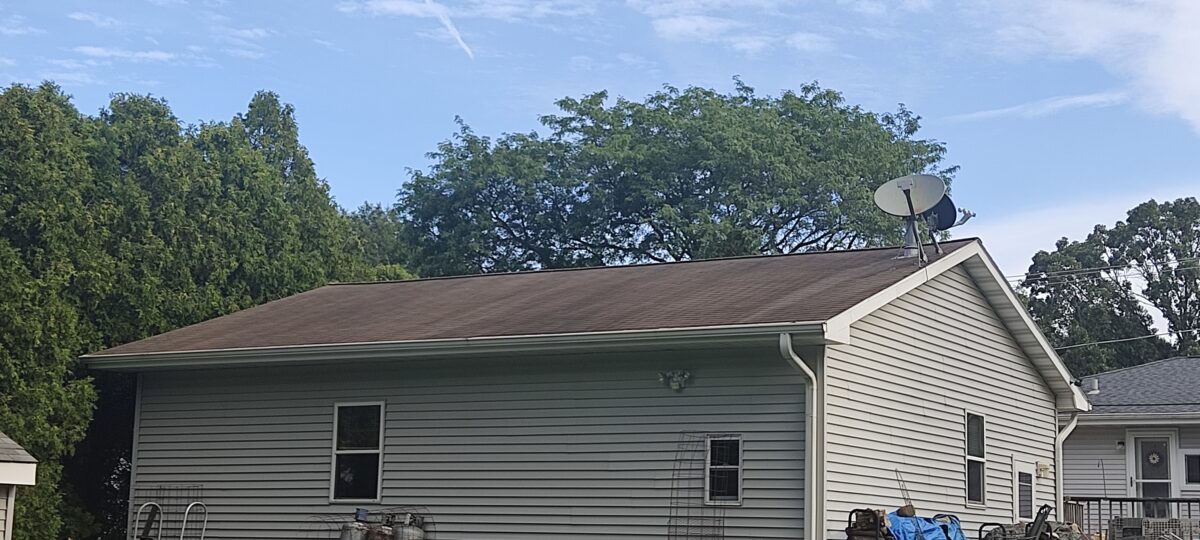 A very dirty roof infested with Gloeocapsa Magma.