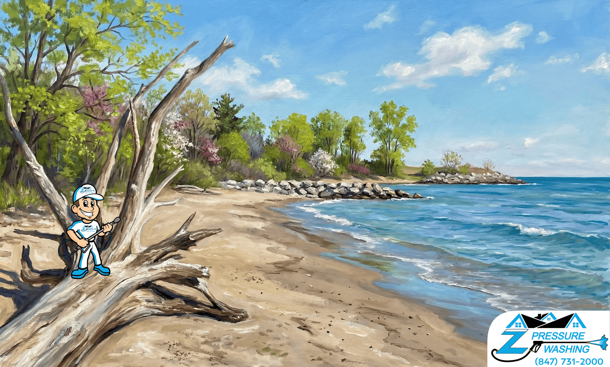 Z Pressure Washing avatar ready for house washing at Illinois Beach State Park Beach Park, IL. Beautiful spring colors.