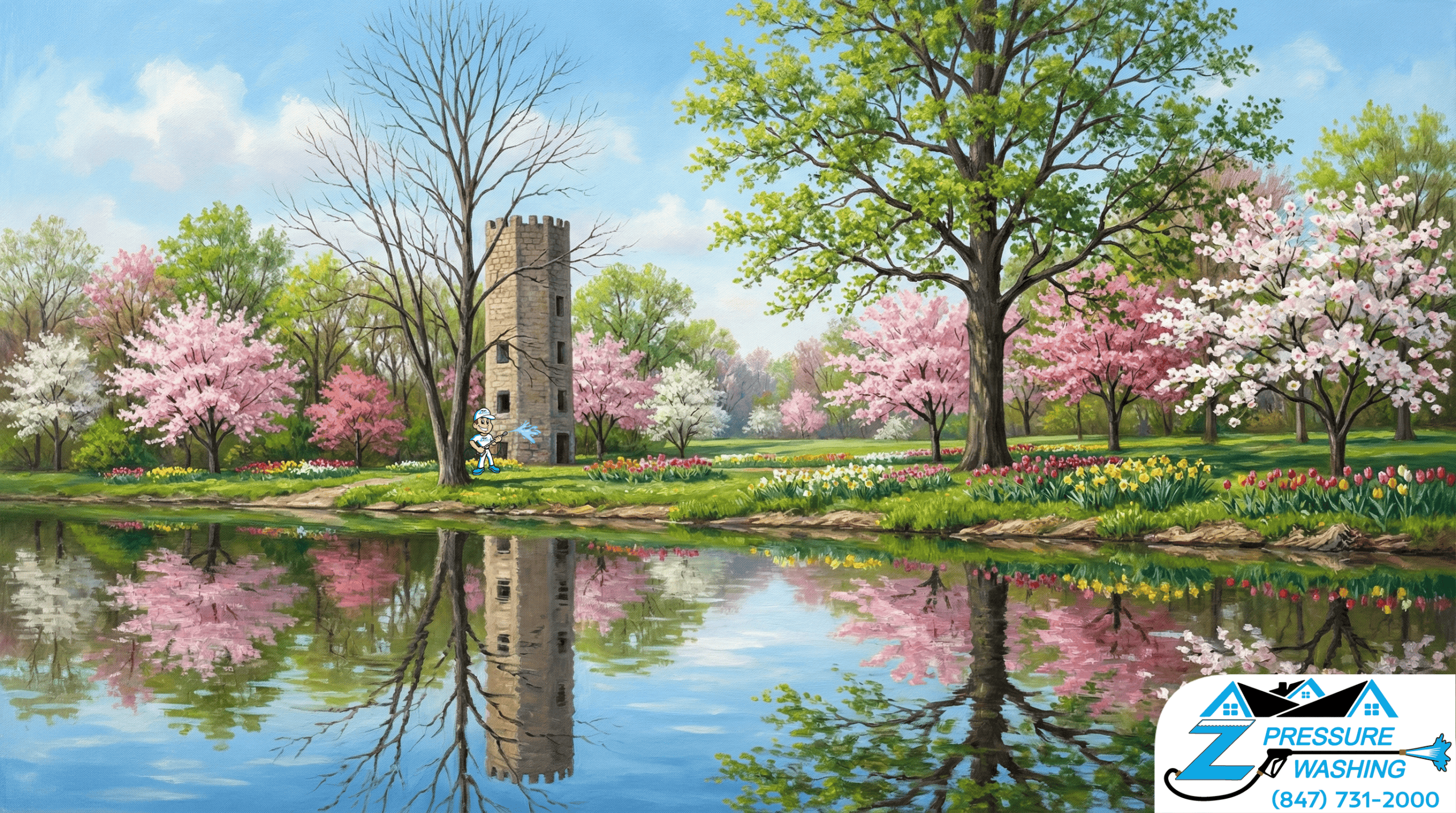 Z Pressure Washing avatar soft washing at Lily Lake Preservation Area Lakemoor, IL. Spring flowers and trees reflecttion.