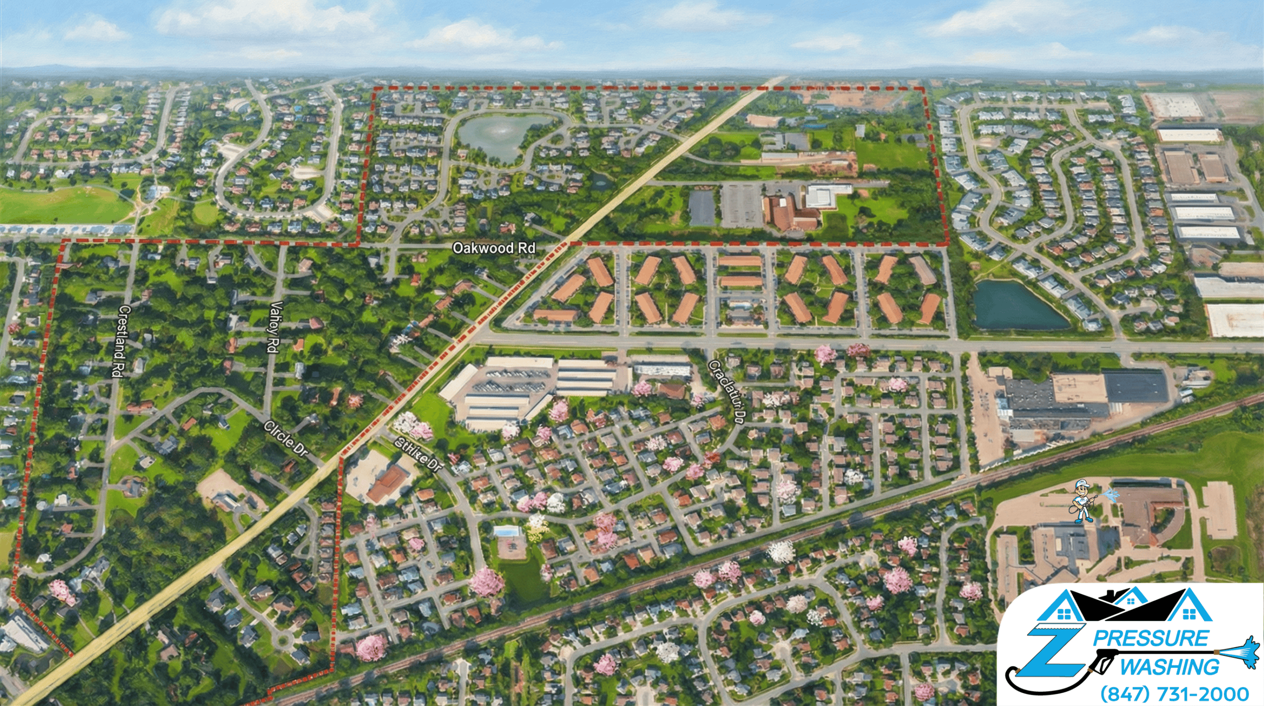 Z Pressure Washing avatar roof washing on the commercial building in the Map Boundaries Indian Creek, IL. Spring flowers