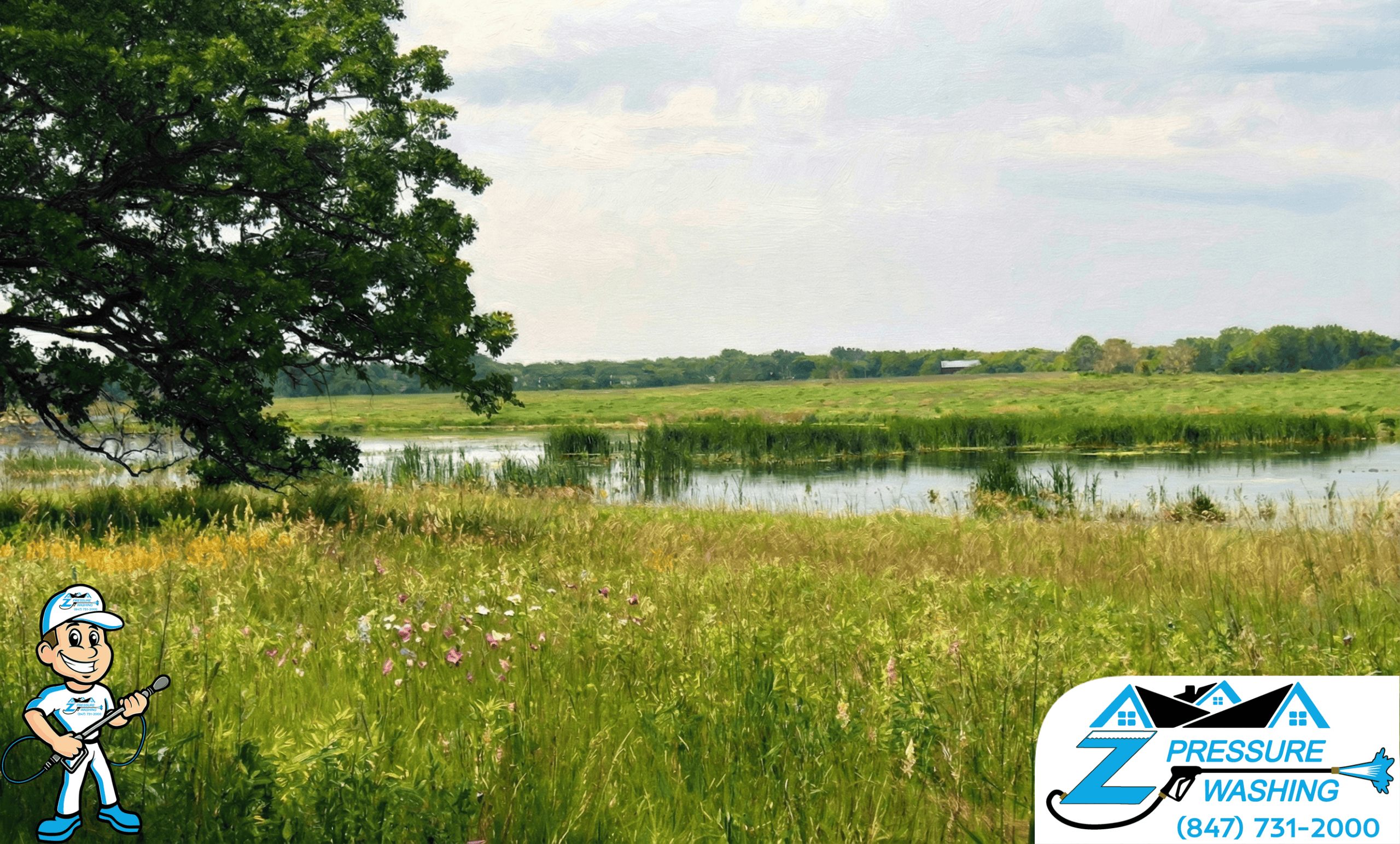 Z Pressure Washing avatar ready for exterior cleaning and looking over the vast spring Rollins Savanna, Avon Township, IL.