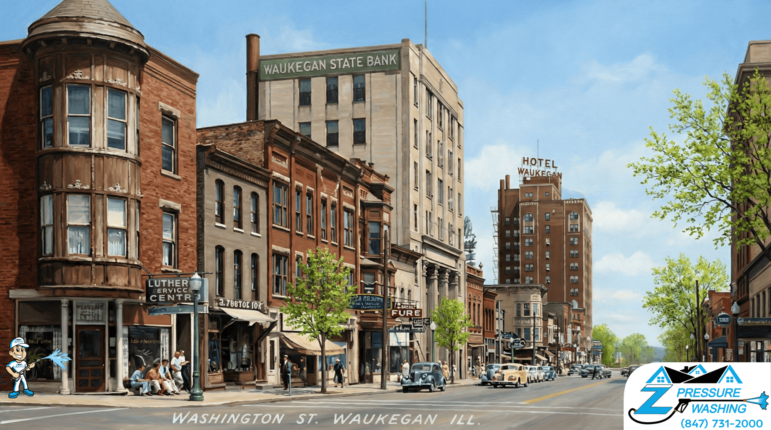 Z Pressure Washing avatar commercial soft washing corner building on Washington Street Corridor, Waukegan Township, IL.